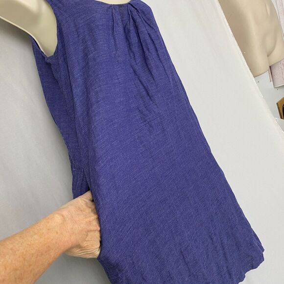 Eileen Fisher Dress Women XS Purple Shift Sundress Metallic Micro Stripe Pockets - Picture 4 of 13